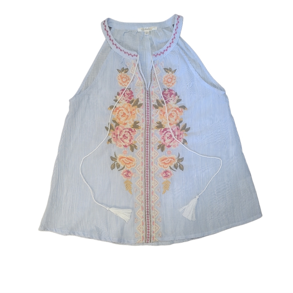 NWOT ANDREE BY UNIT Womens Floral Embroidered Top - Light Blue and Peach